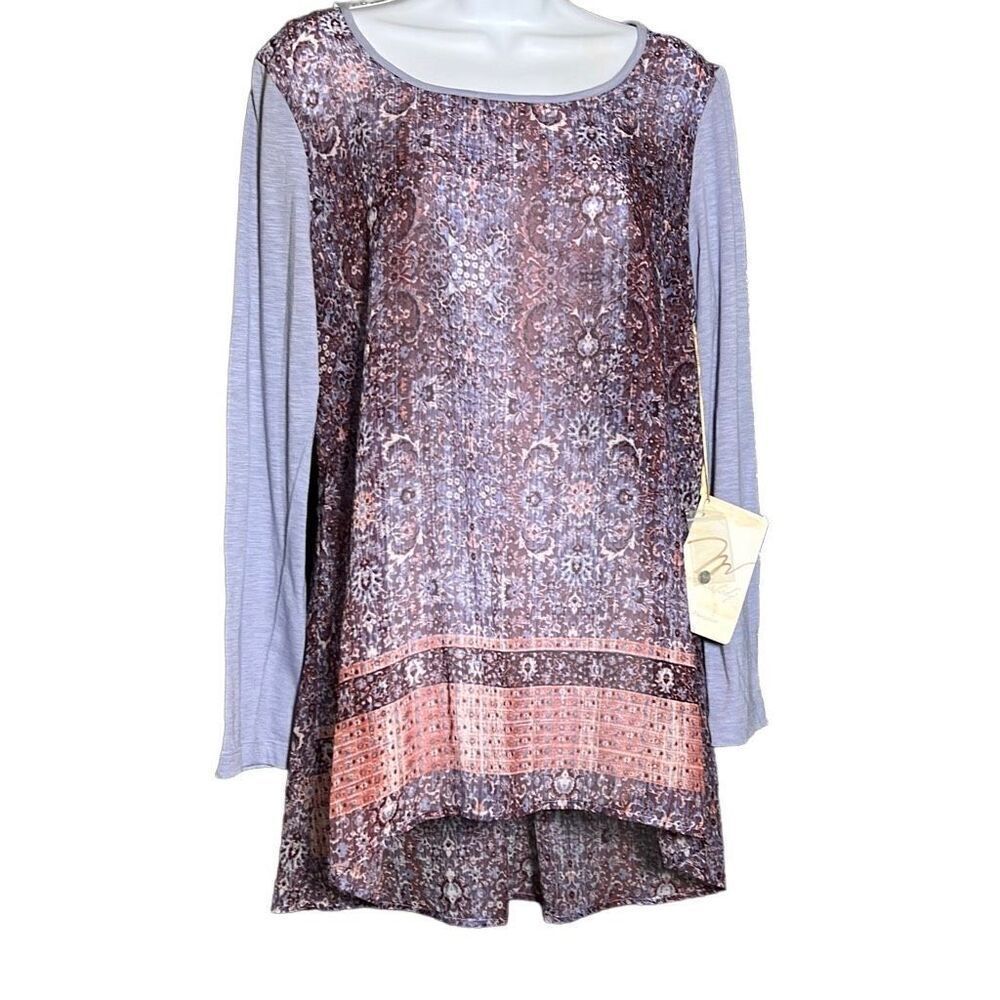 Miracle Body Women's Long Sleeve Abstract Color Block Gray/Rust Mini Dress M NWT